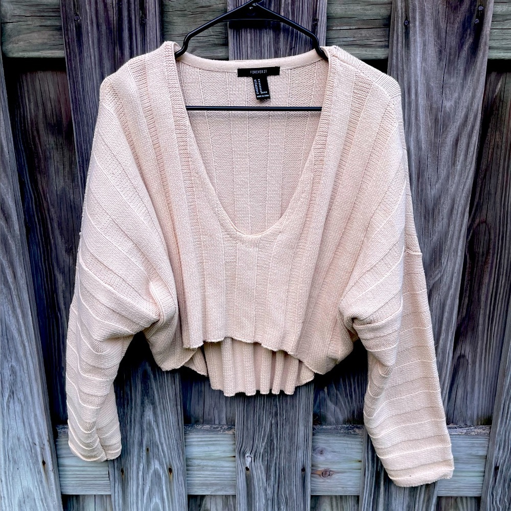 Tan cropped low cut sweater